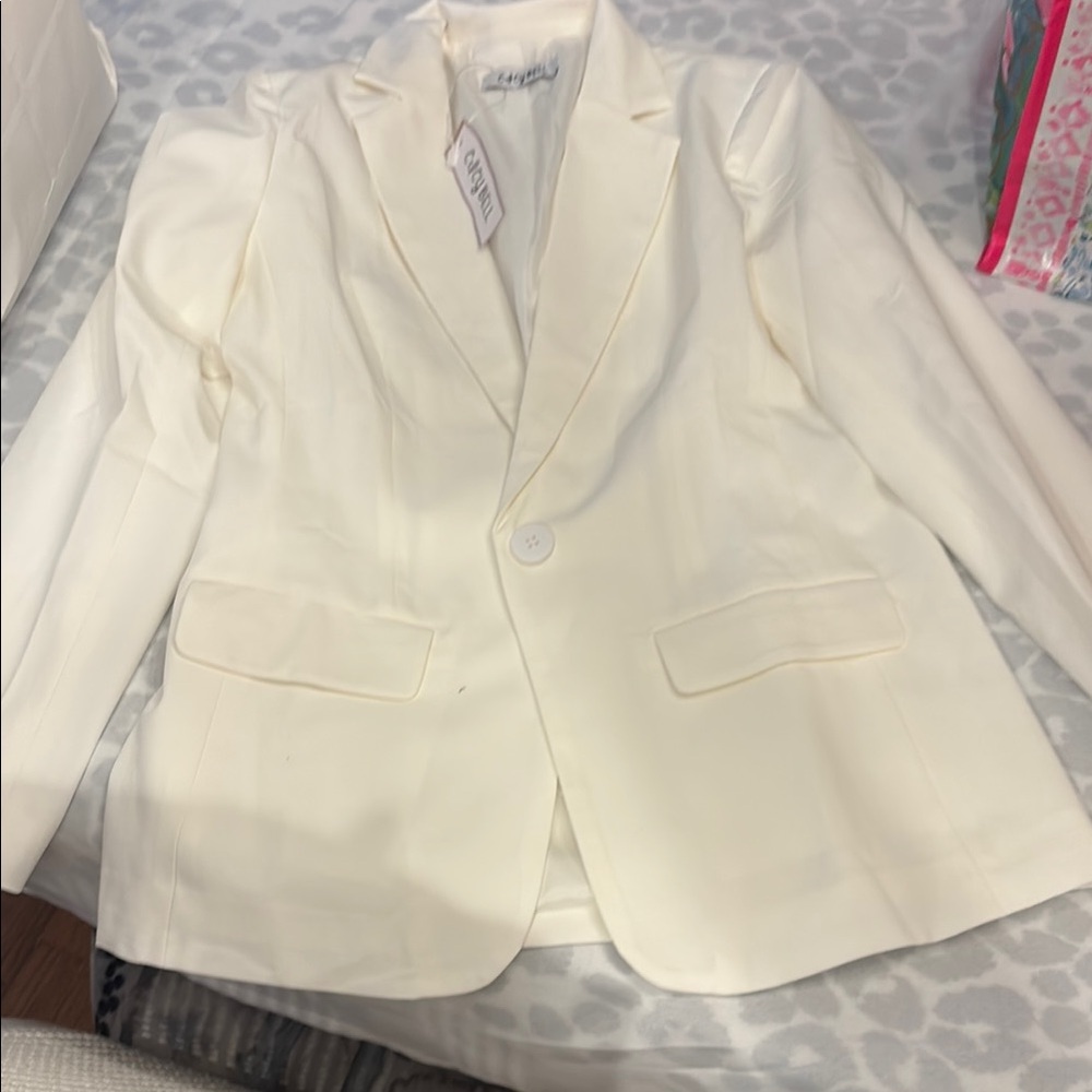 Chicwish Cream Sport Coat with Tailored Fit and Structured Shoulders